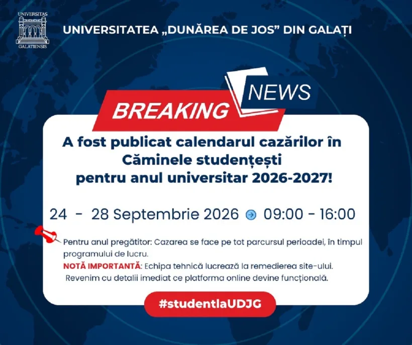 Calendarul cazărilor în studențești  la UDJG