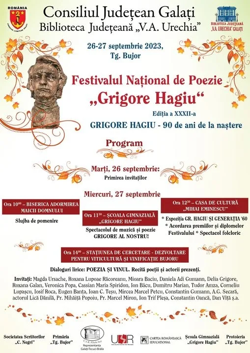 FESTIVAL NAŢIONAL DE LITERATURĂ LA TÂRGU BUJOR - Ediţia a XXXII-a
