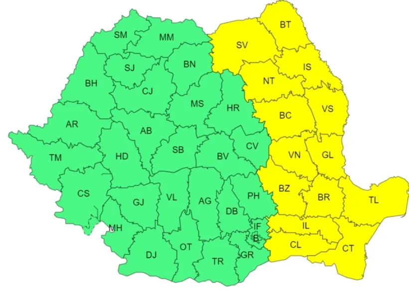 Cod galben în județul Galați. Ninsori moderate, polei și viscol până marți dimineață