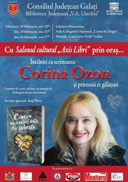 Corina Ozon la Galaţi, într-un miniturneu de lansare a celui mai nou roman
