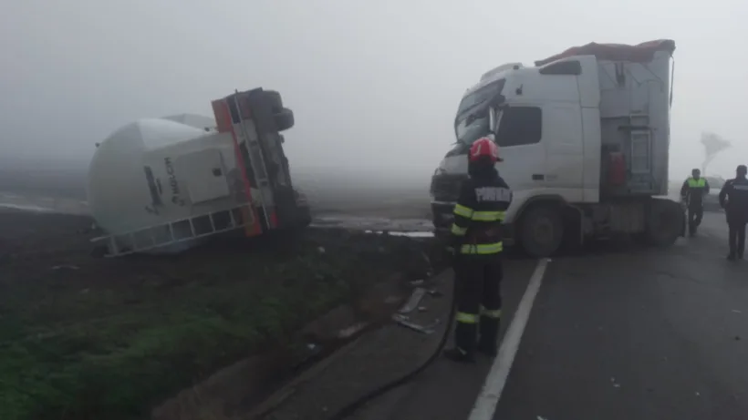 Accident între două tiruri pe DN 24, în județul Galați