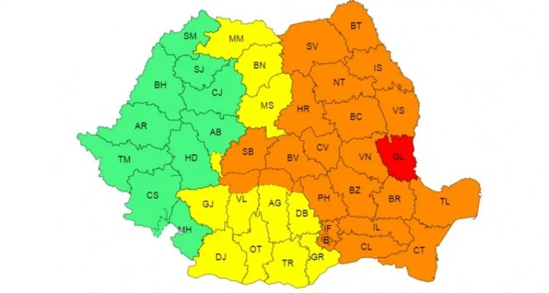 Alertă meteo: în județul Galați a fost emis cod roșu de ploi torențiale