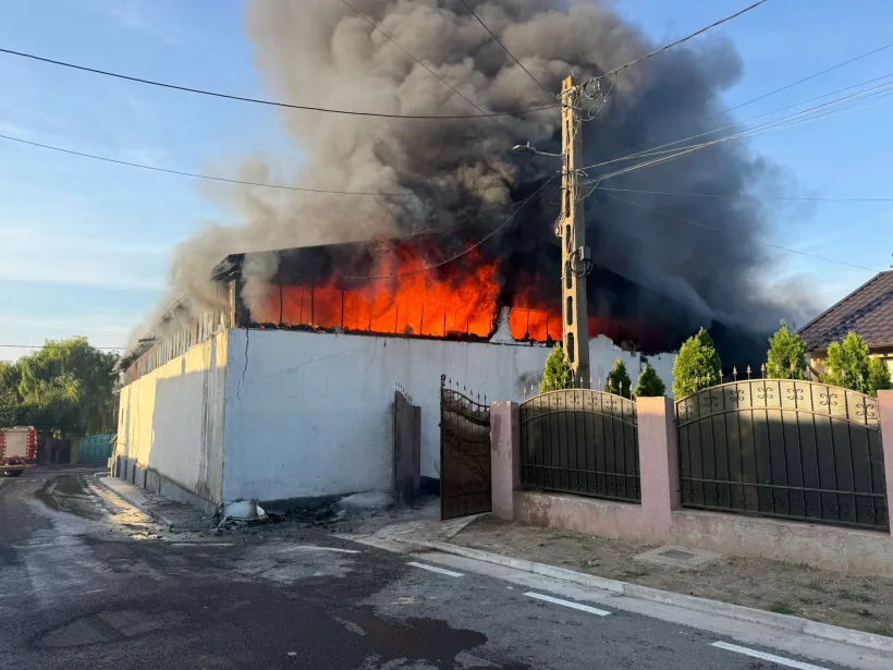 Arde o fabrică de peleţi din județul Galați