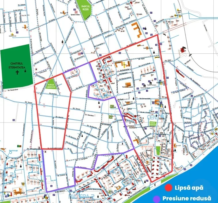 De miercuri dimineață se oprește apa în mai multe zone din Galați