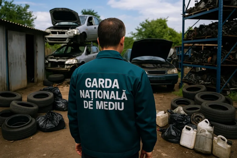 Ulei uzat și piese auto depozitate ilegal: controale la un service din Galați
