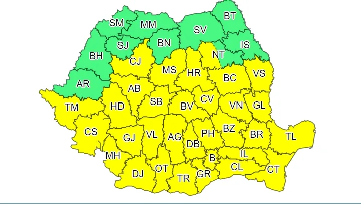 Galațiul, sub Cod Galben de vijelii, averse şi descărcări electrice