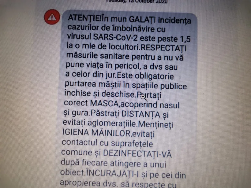 Avertizare RO-ALERT în Galați: Indicele privind rata de infectare cu Covid-19 a depășit 1,5 la mia de locuitori