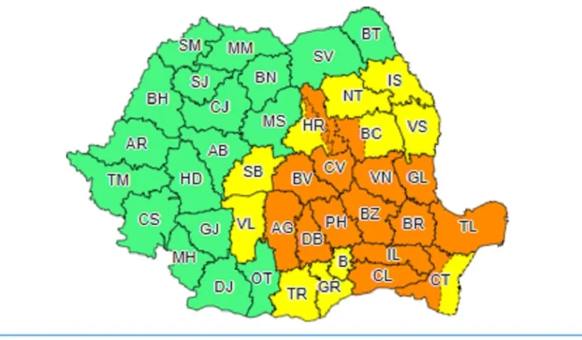 Cod Portocaliu de ploi si instabilitate atmosferică accentuată pentru județele Galați și Brăila
