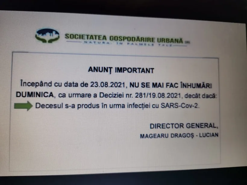 Anunț important pentru gălățeni: înhumările interzise duminica
