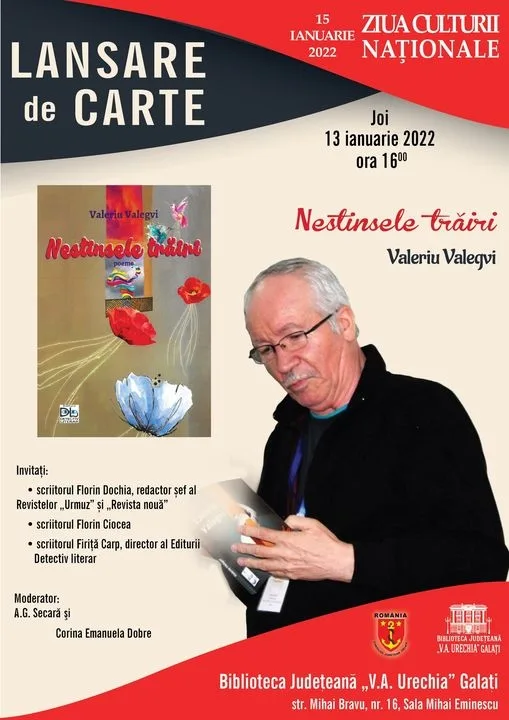 Lansare de carte: „Nestinsele trăiri”, de Valeriu Valegvi