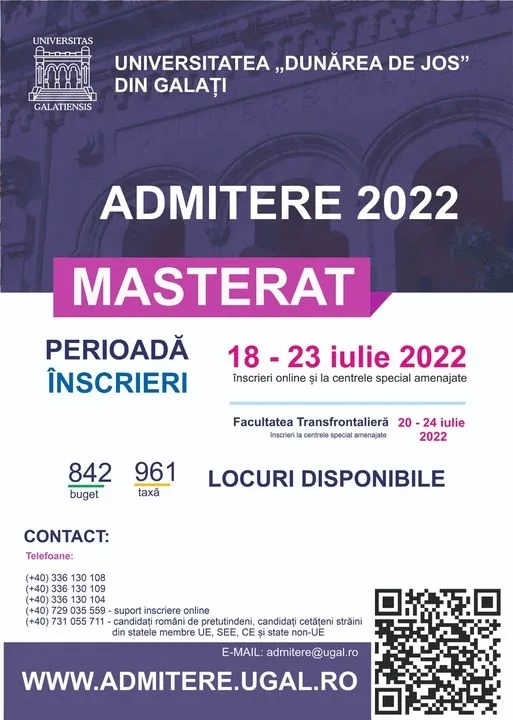 52 de programe de Masterat la Admiterea 2022 de la UDJG