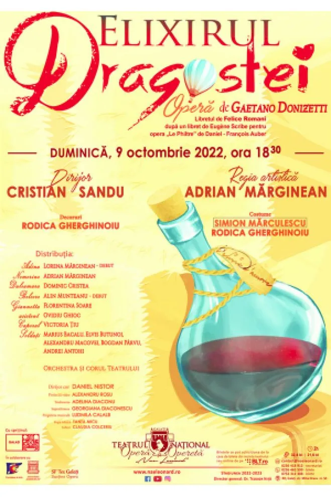 Elixirul dragostei, în curând la Teatrul Naţional de Operă şi Operetă "Nae Leonard"