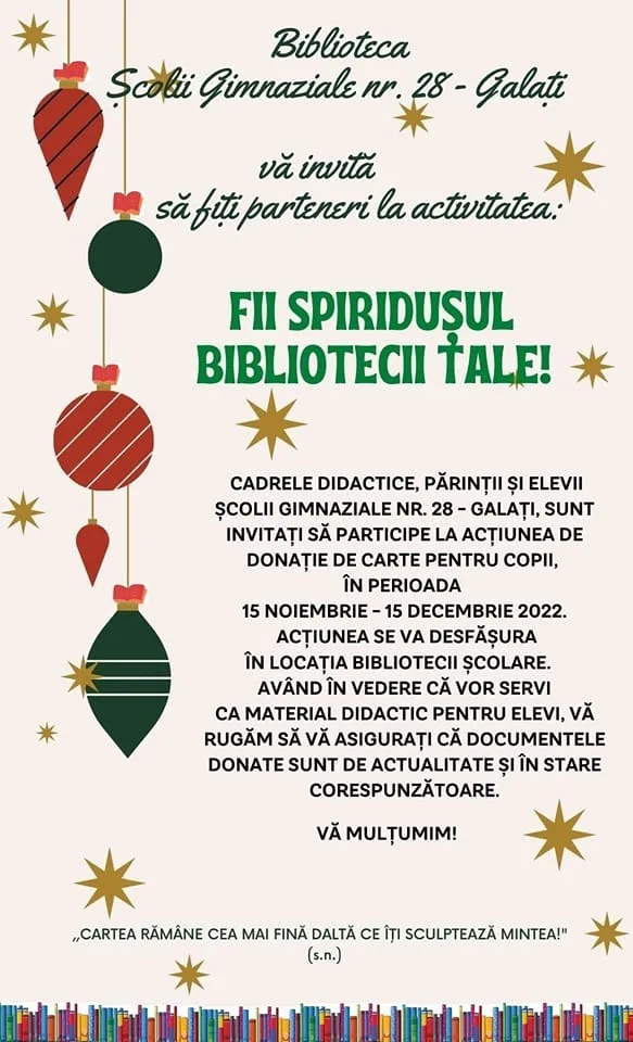 Inițiativă educațională benefică la Biblioteca Școlii Gimnaziale 28